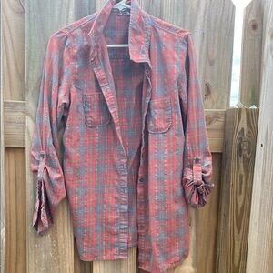 Fossil Pink and Gray Plaid Button Down Shirt